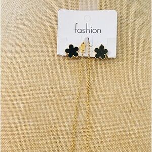 Fashion, unbranded VC&A black clover pierced earrings with matching necklace.